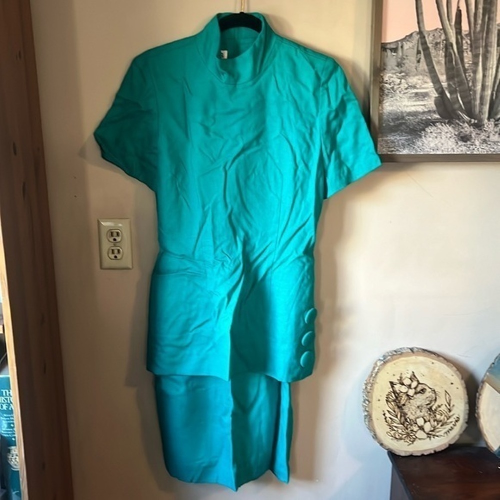 Vintage Depeche Mode Teal Green Rayon Layered Sheath Dress Size 6